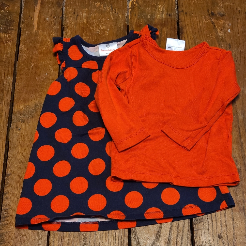 EUC Hanna Andersson Size 80 Outfit Dress Shiet Blue Orange Girl's